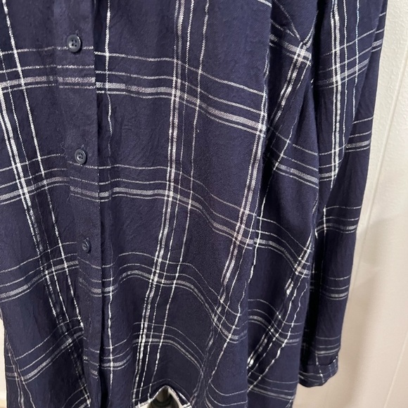 Lane Bryant blue flannel plaid metallic button down shirt. - Picture 6 of 12